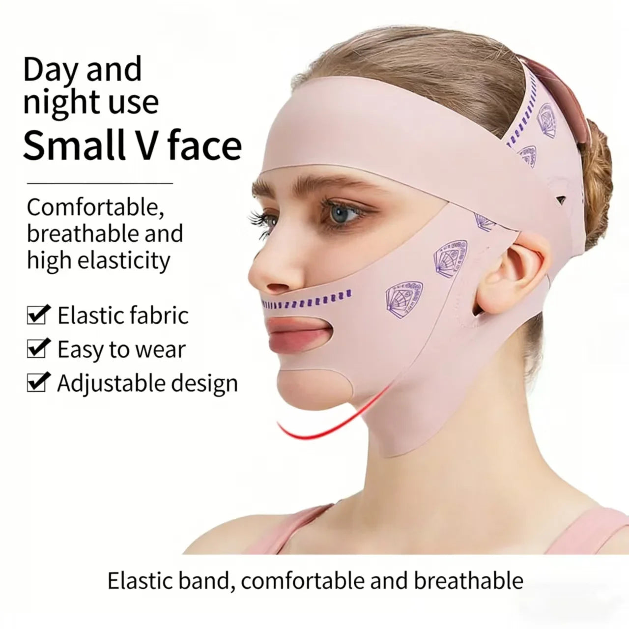 Faixa Modeladora de Queixo e Bochecha V-Shaper, Máscara Lifting Facial V-Line, Faixa Antirrugas, Máscara Noturna, Reutilizável, para Beleza e Saúde