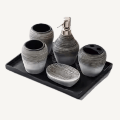 Ceramiq™ – Set de Accesorios de Baño en Cerámica (5 Piezas)